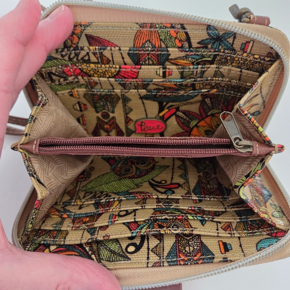 Sakroots Crossbody Wallet Multicolor Owl Print Coated Canvas Womens Small - Picture 5 of 7